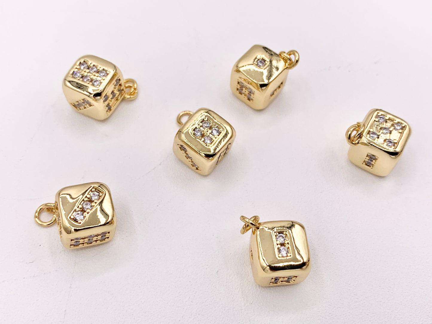 Cute Dainty CZ Cube Lucky Dice Charms Casino Charms in CZ Pave plated in 18K Gold Copper Base 6 PCS