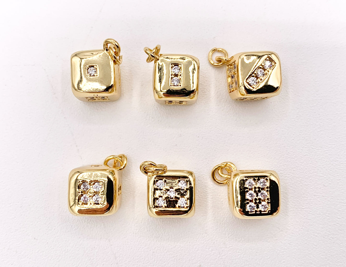 Cute Dainty CZ Cube Lucky Dice Charms Casino Charms in CZ Pave plated in 18K Gold Copper Base 6 PCS