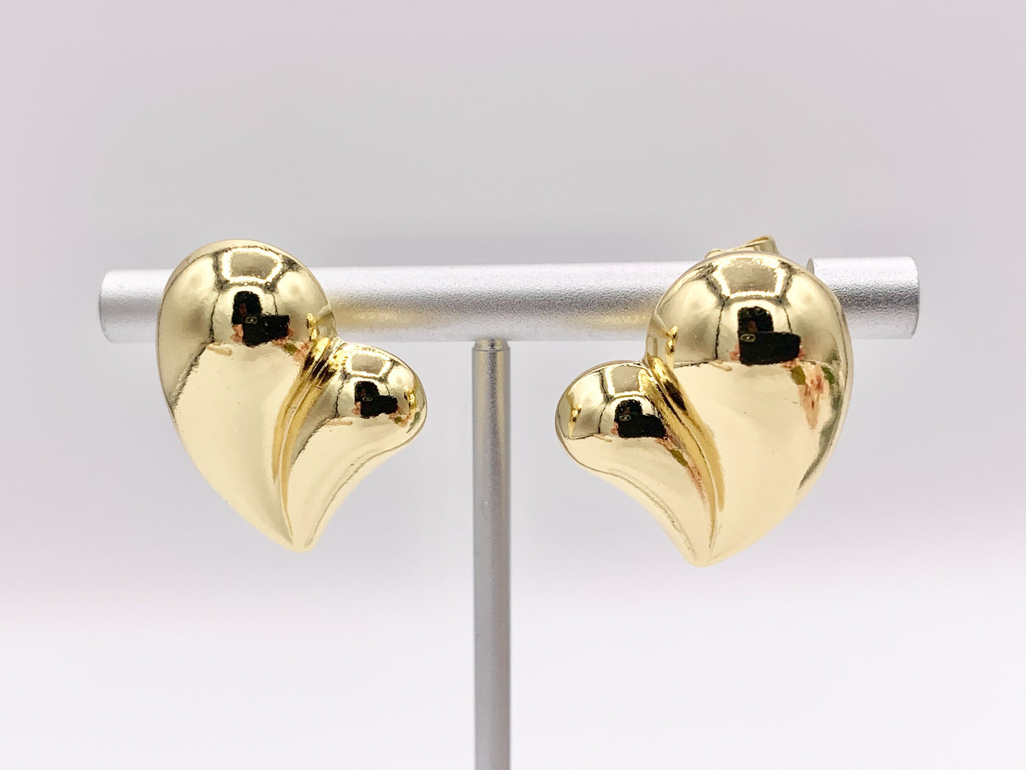 Cute Large Puffy Heart Drop Earring Stud in Real 18K Gold Plated Over Copper 4 PAIRS