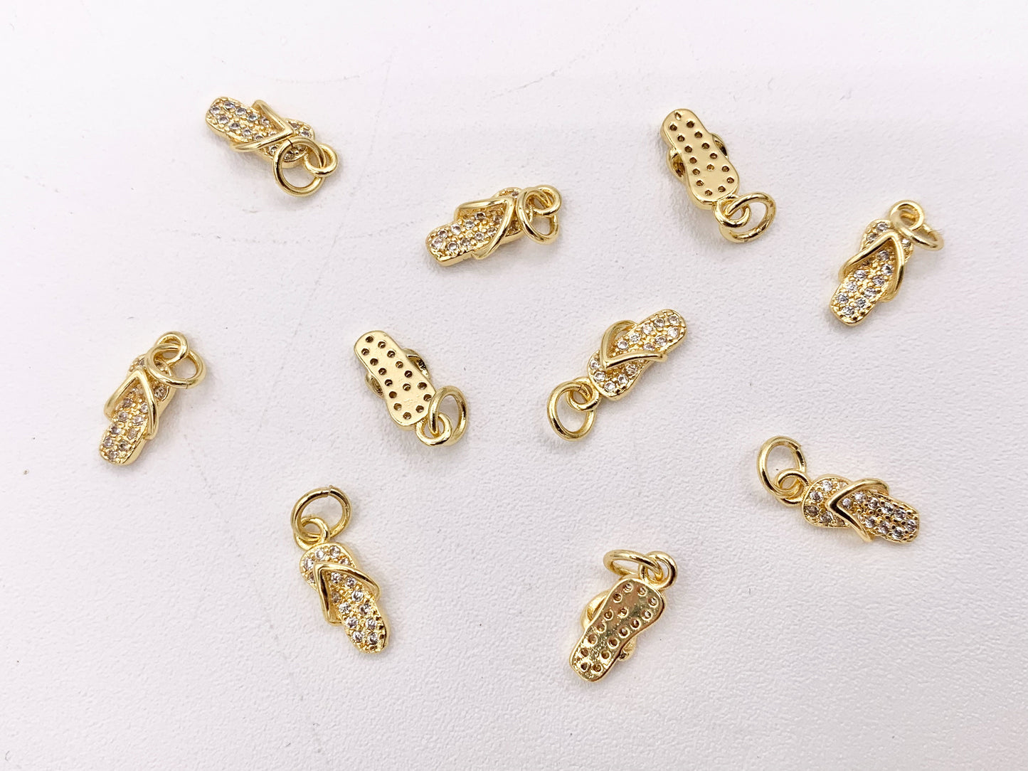 Tiny Cute Flip Flop Charms in Real Gold 18K Plated Brass 10 PCS