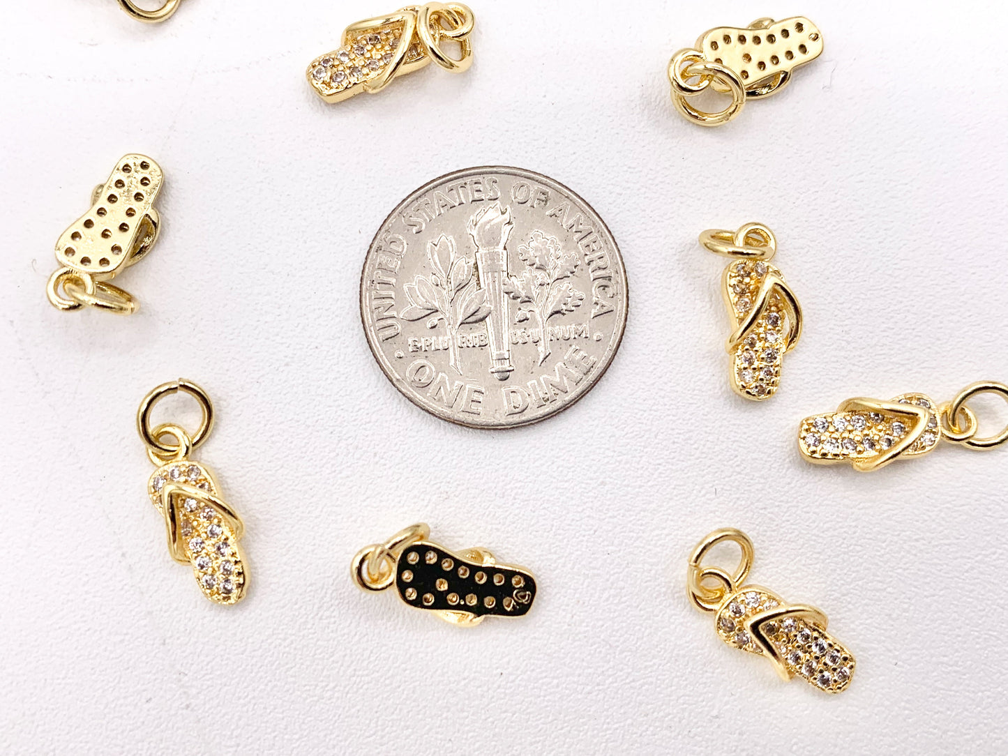 Tiny Cute Flip Flop Charms in Real Gold 18K Plated Brass 10 PCS