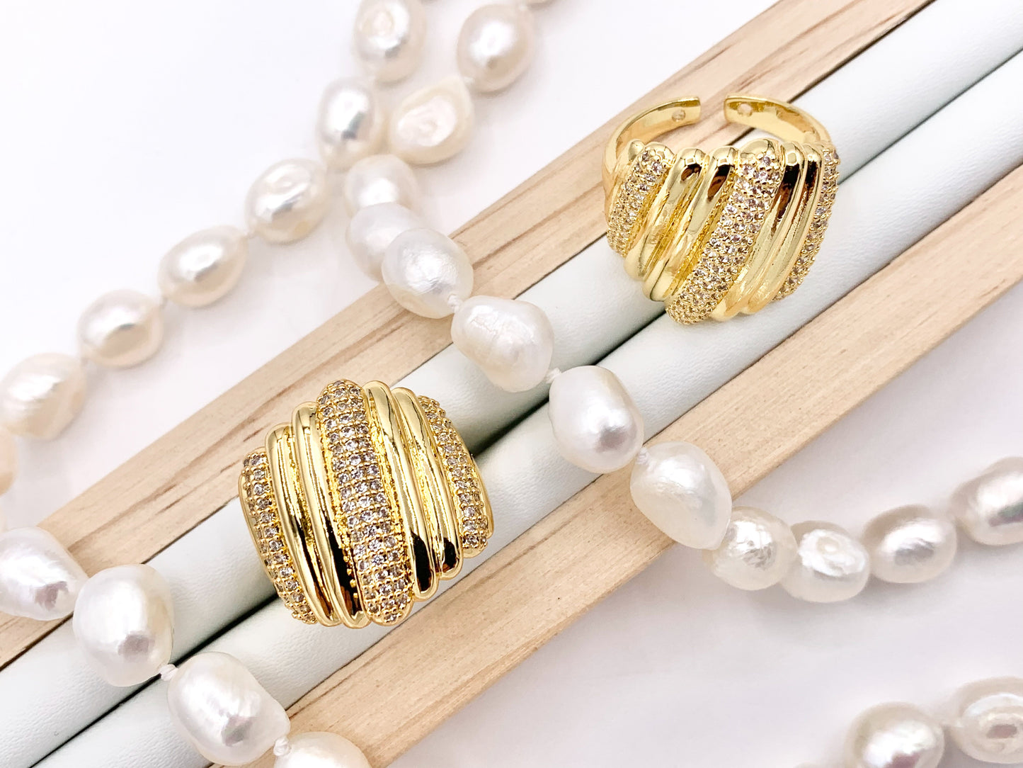 Thick Chunky Band Ring in Real Gold 18K Plated Copper CZ Pave  4 PCS