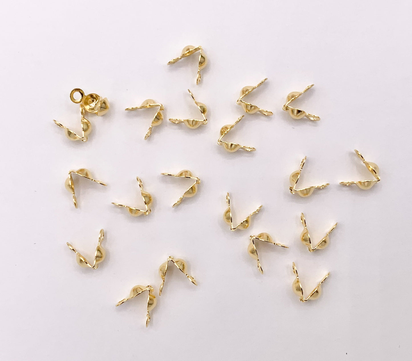18K Gold Plated Clamshell Crimp Bead Covers Bead Tip End Knot Cover Component for Jewelry 100 PCS