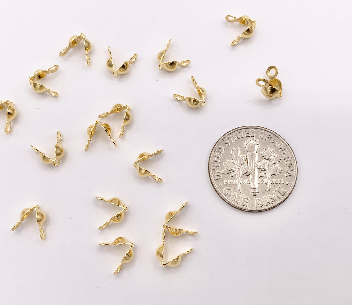 18K Gold Plated Clamshell Crimp Bead Covers Bead Tip End Knot Cover Component for Jewelry 100 PCS