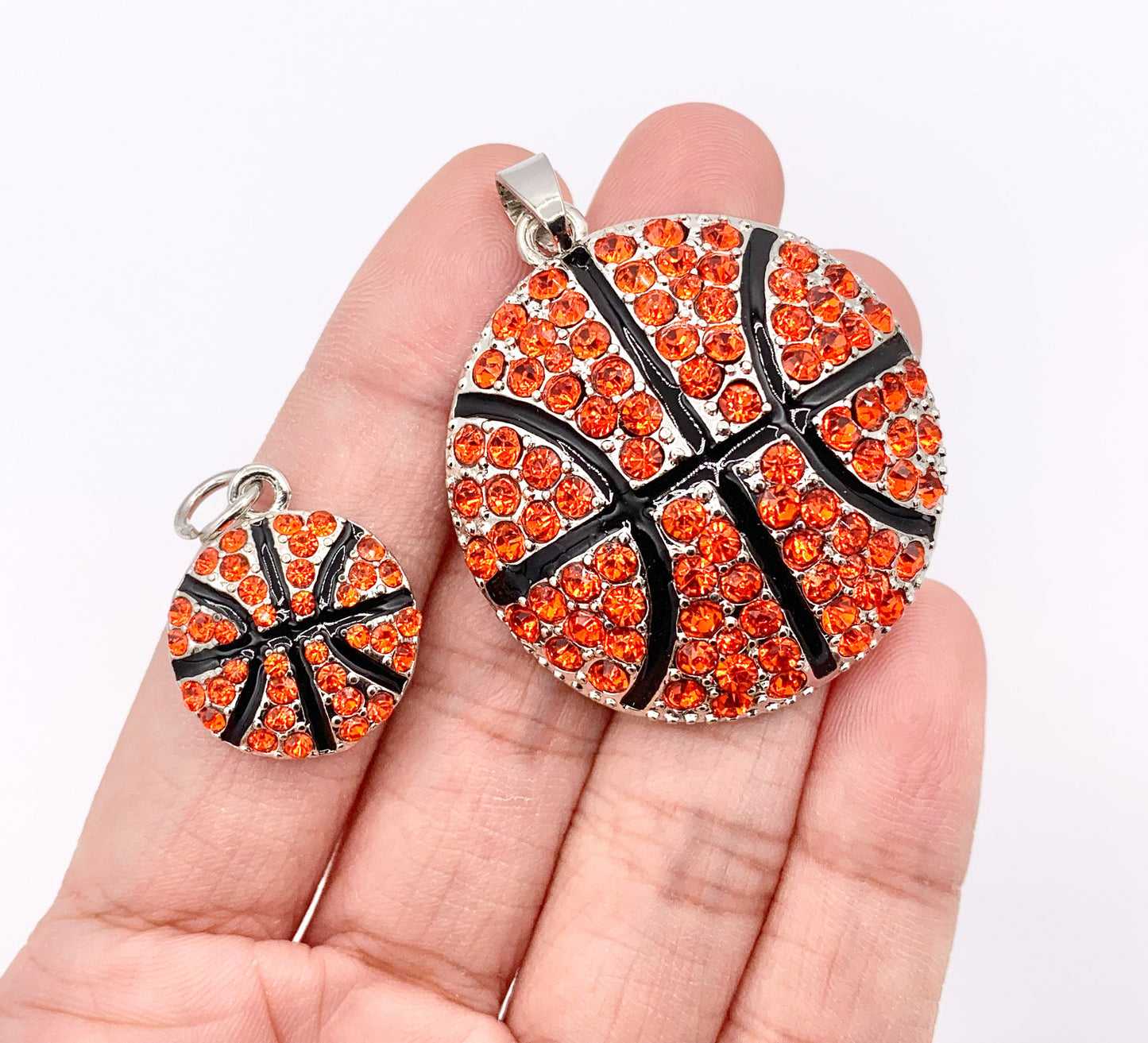 17mm & 34mm Rhinestone Basketball Charms/ Pendants Orange Rhinestone Sports Ball Pendant 1 PC