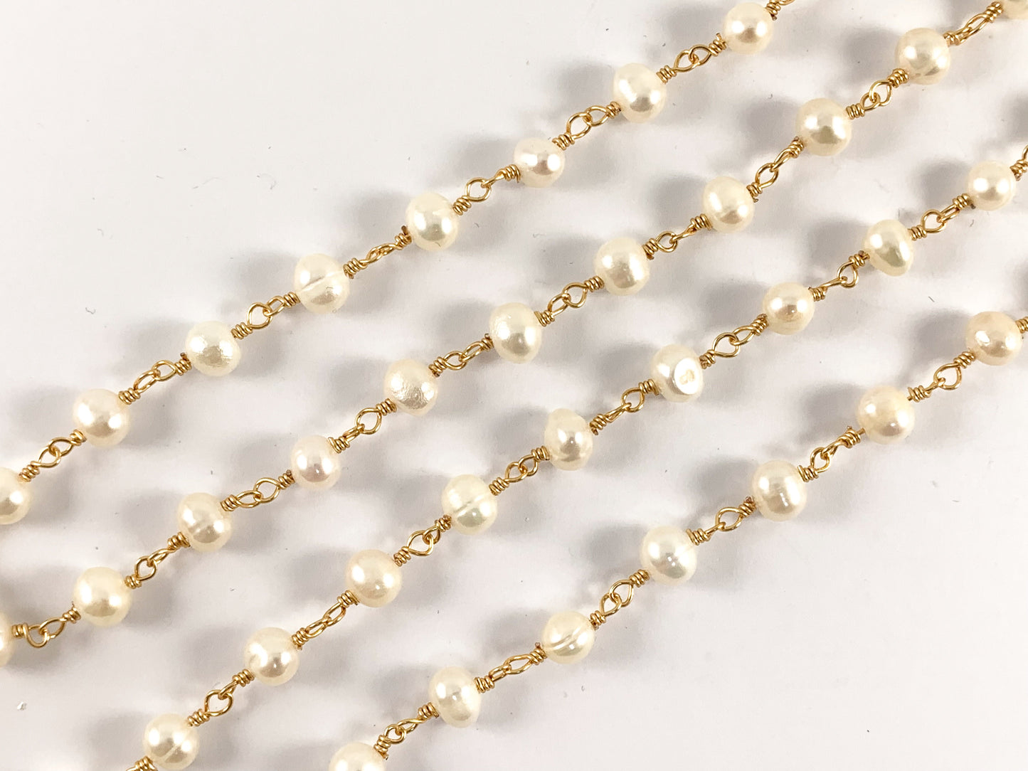 Real Gold 18K Plated Cream Freshwater Pearl Wired Chain For Jewelry Making/Designs 1 Spool