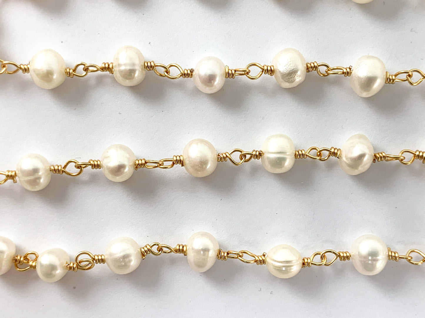 Real Gold 18K Plated Cream Freshwater Pearl Wired Chain For Jewelry Making/Designs 1 Spool