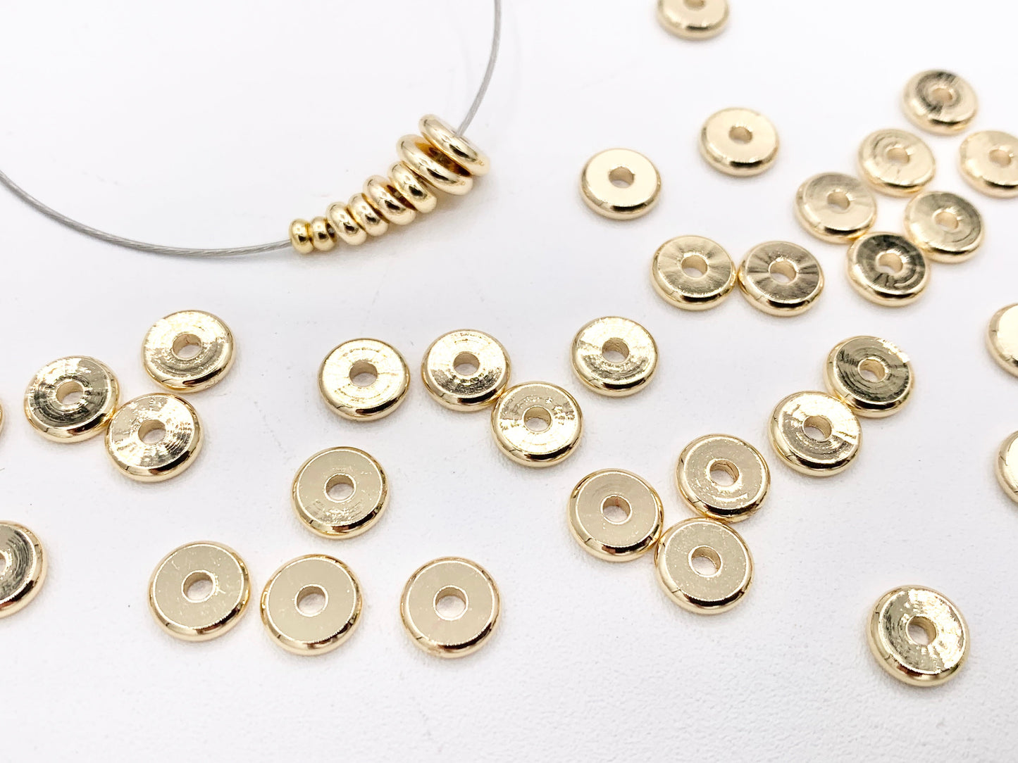 Dainty Rondelle Smooth Spacer Beads in Real Gold 18K Plated Over Copper 1 BAG