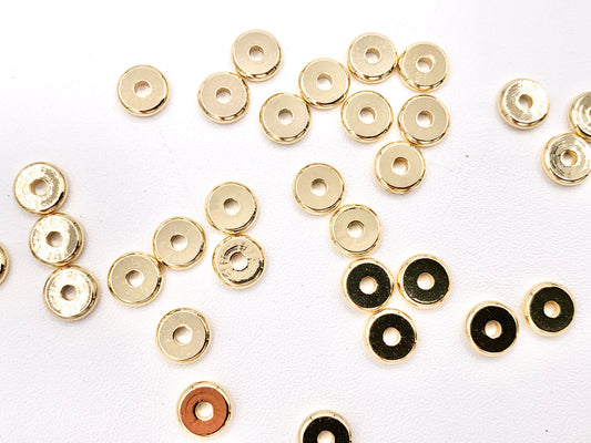 Dainty Rondelle Smooth Spacer Beads in Real Gold 18K Plated Over Copper 1 BAG