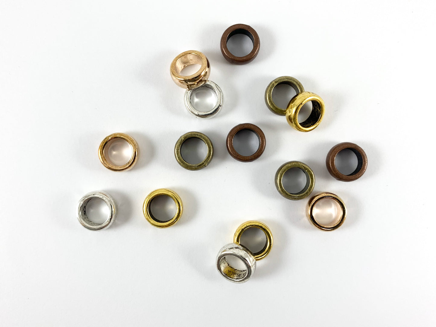 Pewter Base Metal Shiny Smooth Rondelle Large Hole Spacer Beads Rosy Gold, Gold, Silver, Bronze, Copper 125 Grams Bag