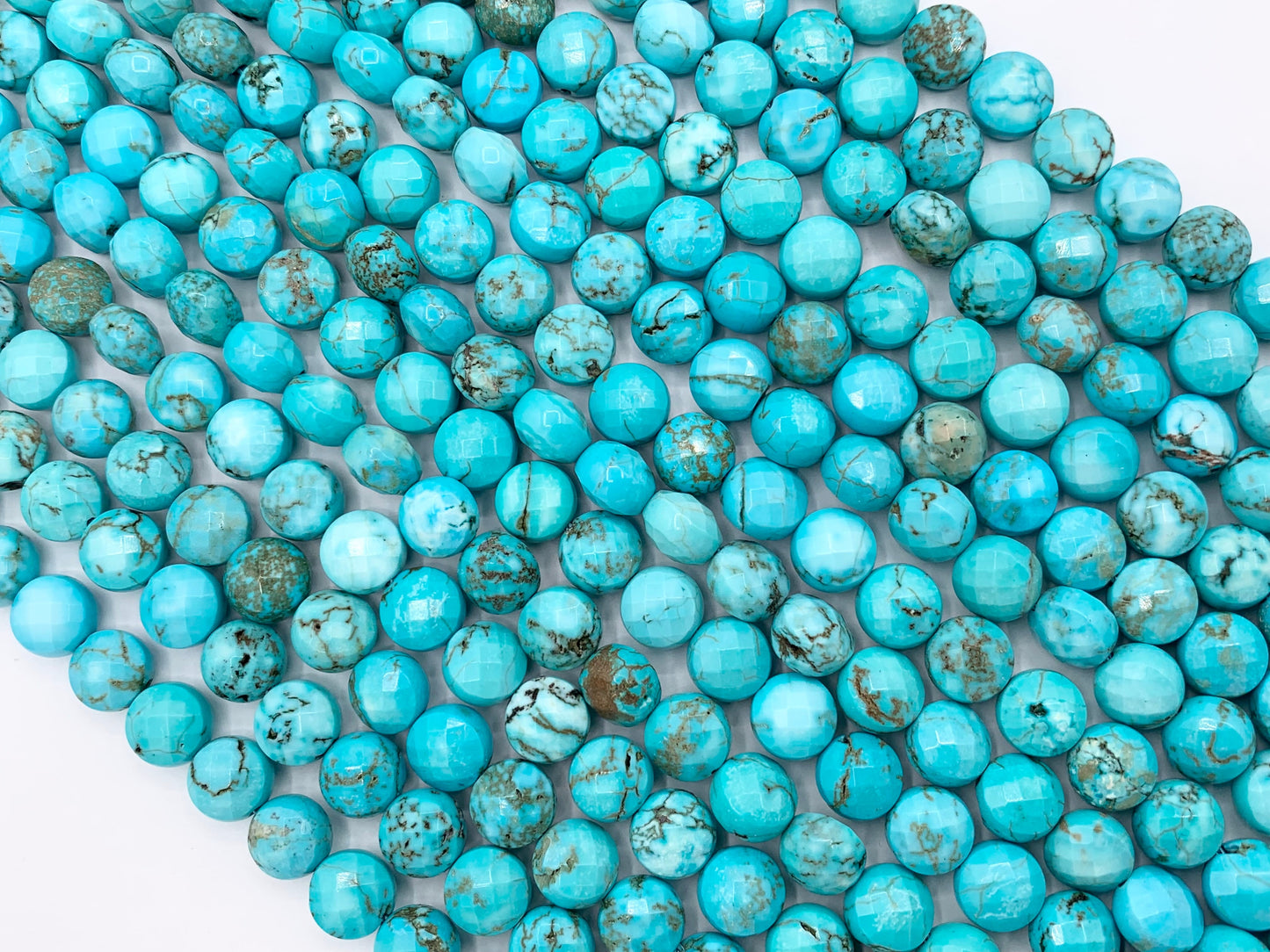 8mm & 15mm Natural Magnesite Dyed Turquoise Blue Color Faceted Coin Beads 1 Strand Around 15"