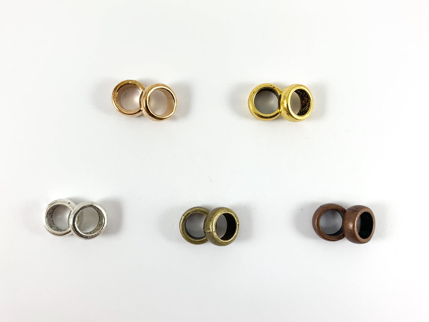 Pewter Base Metal Shiny Smooth Rondelle Large Hole Spacer Beads Rosy Gold, Gold, Silver, Bronze, Copper 125 Grams Bag