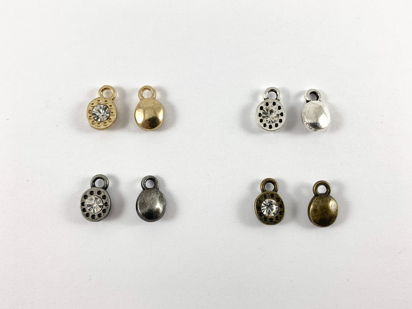7mm Pewter Base Metal Tiny Clear Crystal Charm Mini Diamond Oval Charm Available in Bronze, Gold, Silver and Gunmetal 40 PCS Bag