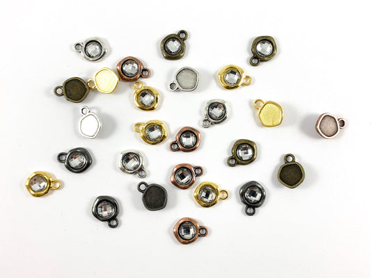 9.5mm Pewter Base Metal Tiny Clear Crystal Charm Mini Diamond Charm Available in Bronze, Copper, Gold, Silver and Gunmetal 50PCS Bag