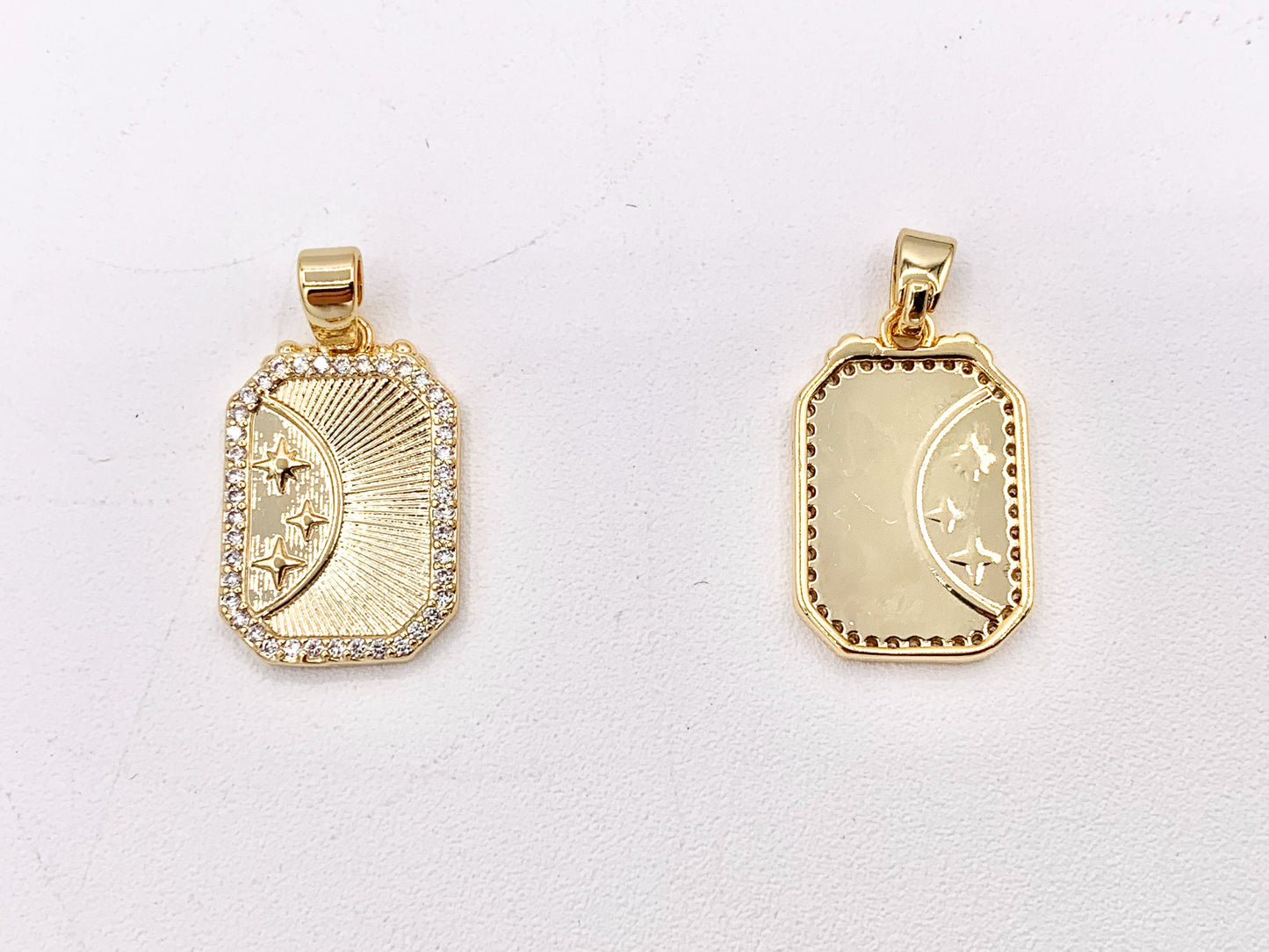 Charming CZ Pave Stars Rectangle Tag Charms with Bail in 18K Gold plated Copper 8 PCS