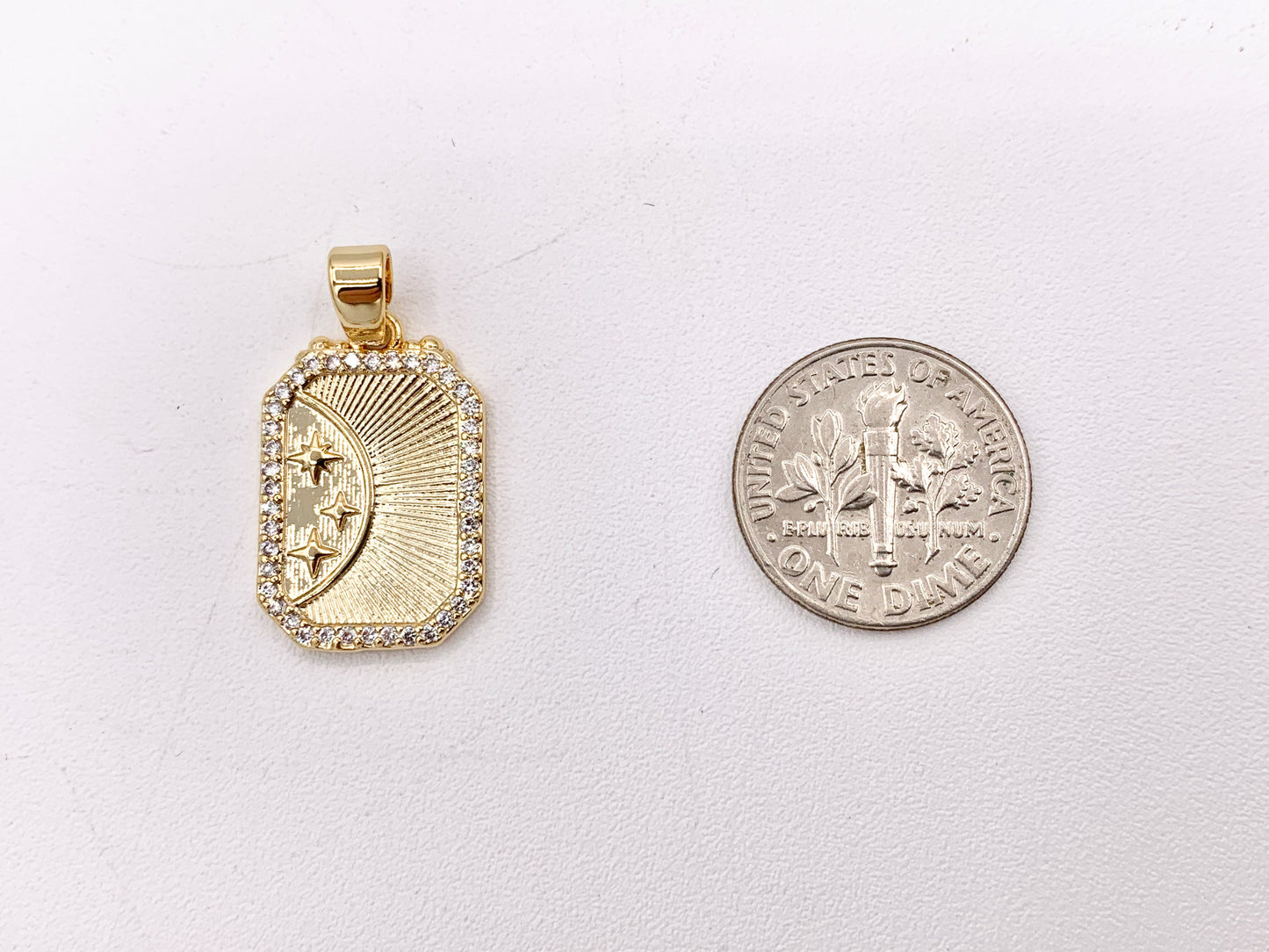 Charming CZ Pave Stars Rectangle Tag Charms with Bail in 18K Gold plated Copper 8 PCS