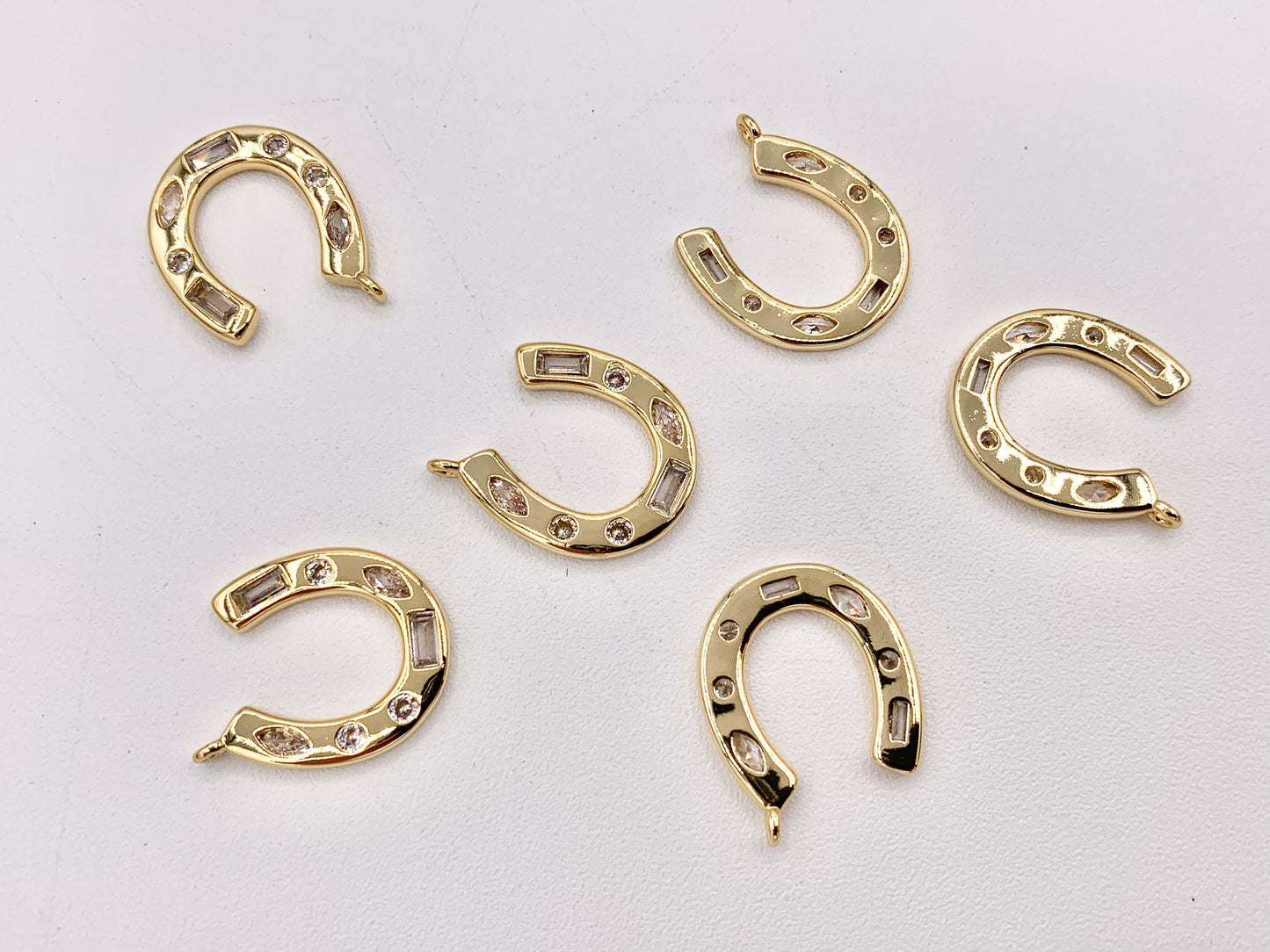Clear CZ Horseshoe U Charm in Real 18K Gold Plated Over Copper 10 PCS