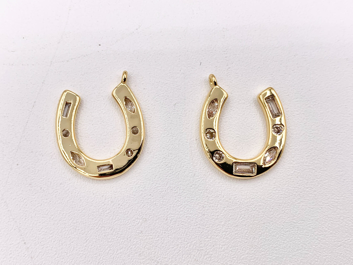 Clear CZ Horseshoe U Charm in Real 18K Gold Plated Over Copper 10 PCS