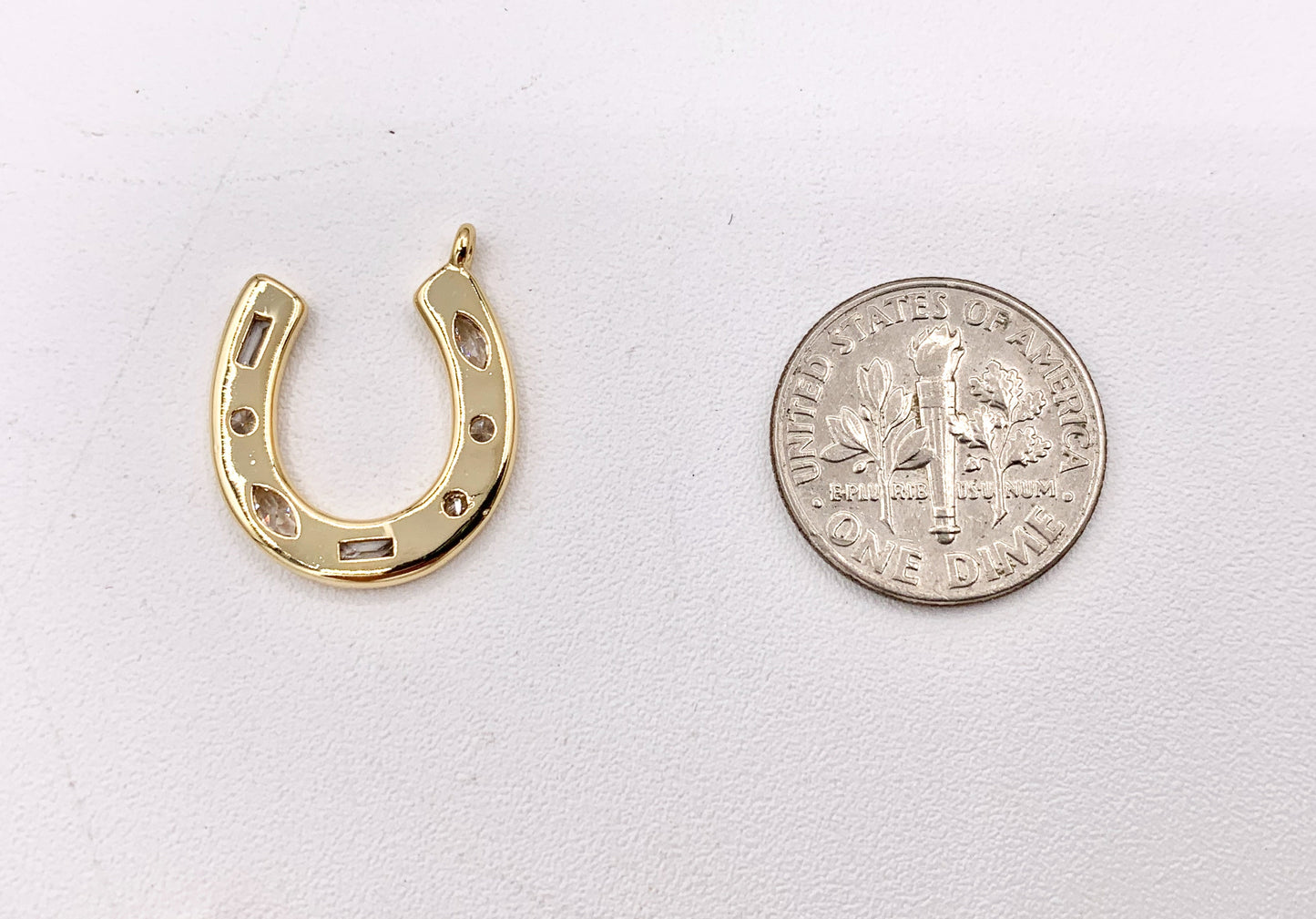 Clear CZ Horseshoe U Charm in Real 18K Gold Plated Over Copper 10 PCS