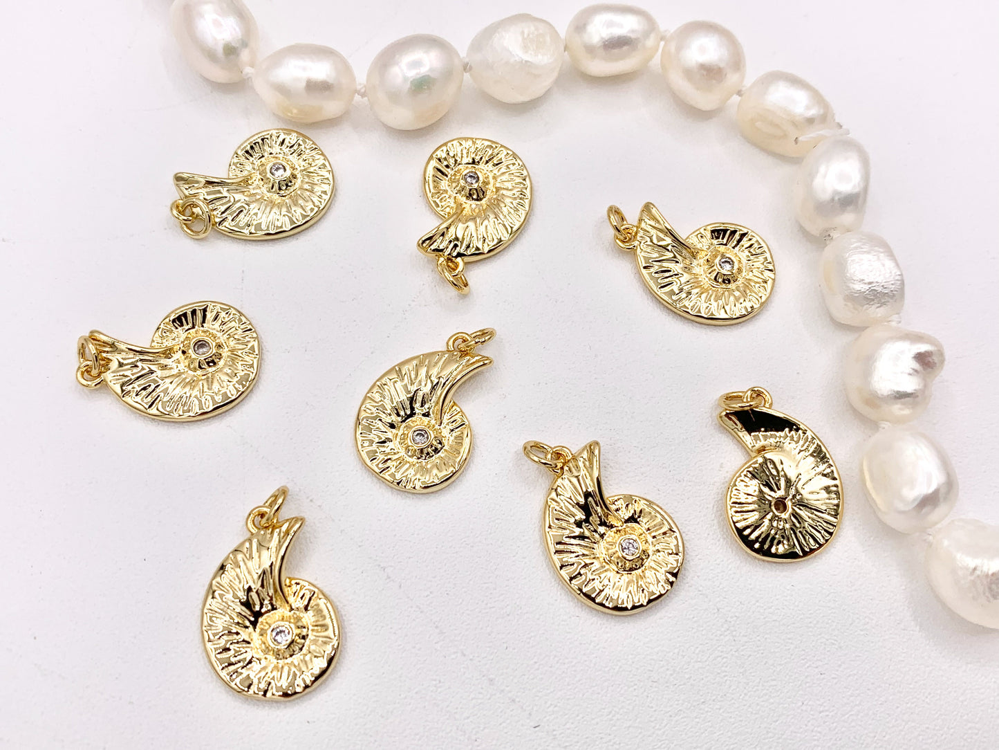 Cute Small CZ Pave Conch Shell Charms Pendants Plated in 18K Gold Copper Base 10 PCS