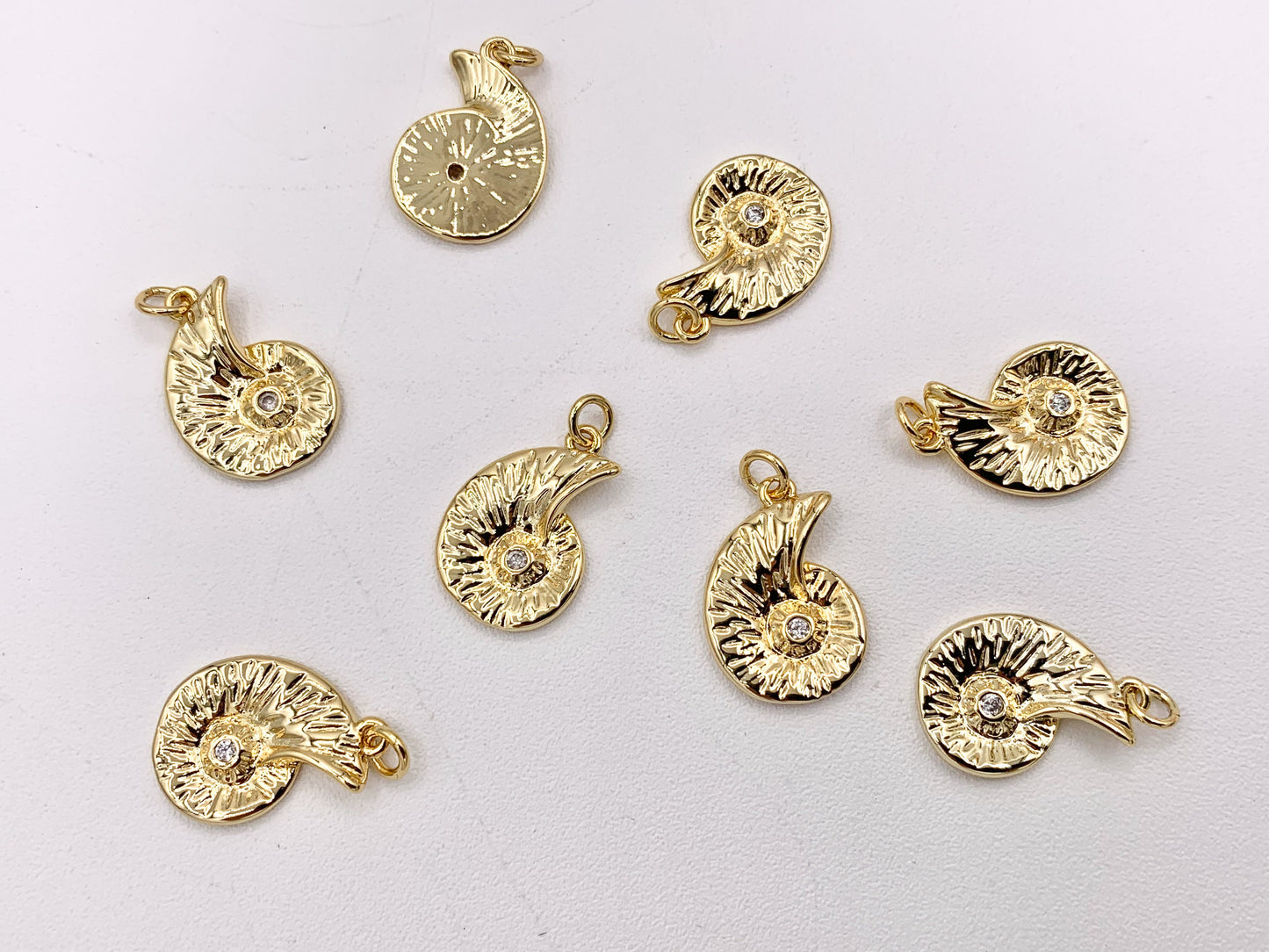 Cute Small CZ Pave Conch Shell Charms Pendants Plated in 18K Gold Copper Base 10 PCS