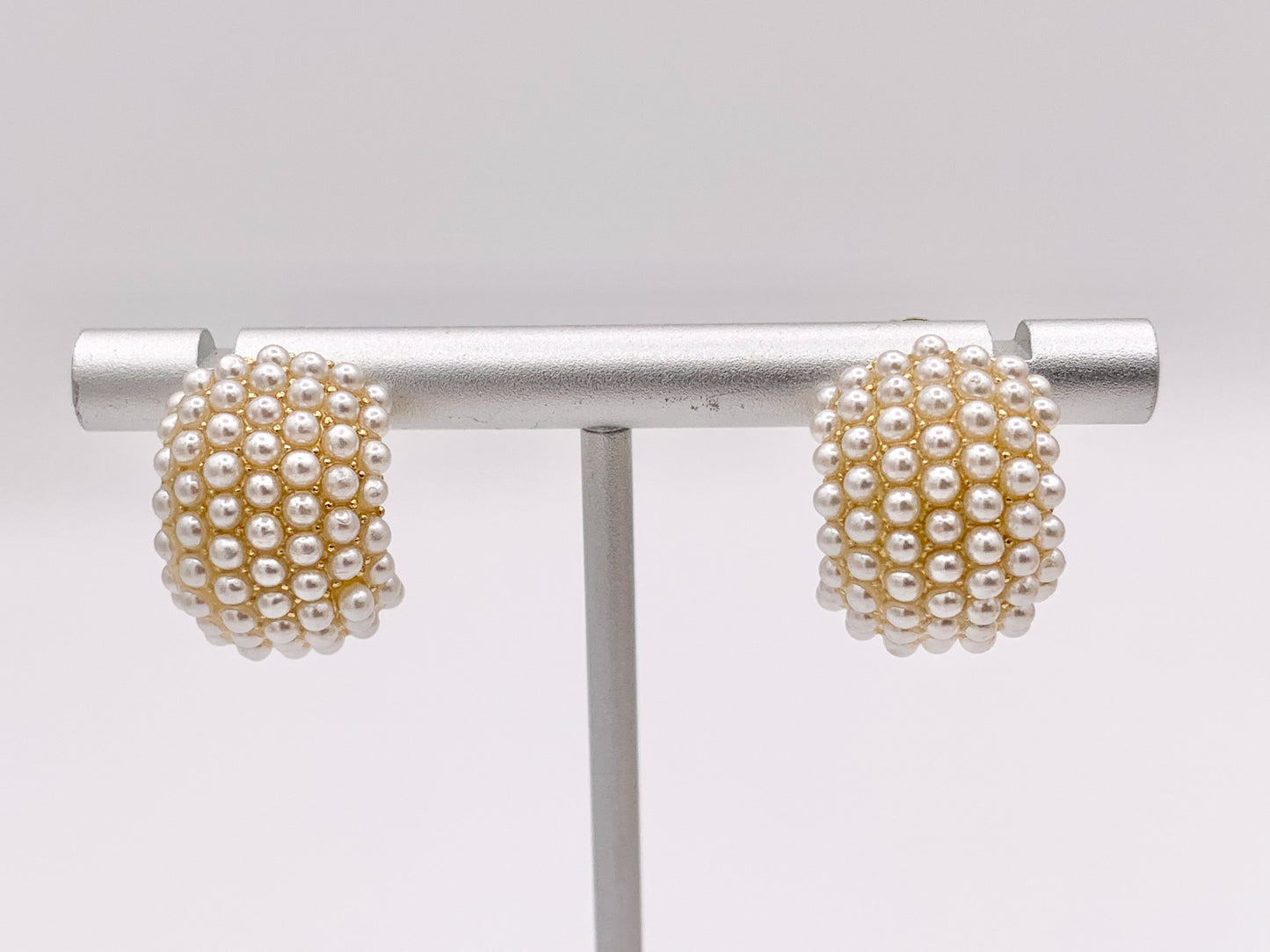 Pearl Earring Half Curved Hoop in Real Gold 18K Over Copper 3 PAIRS