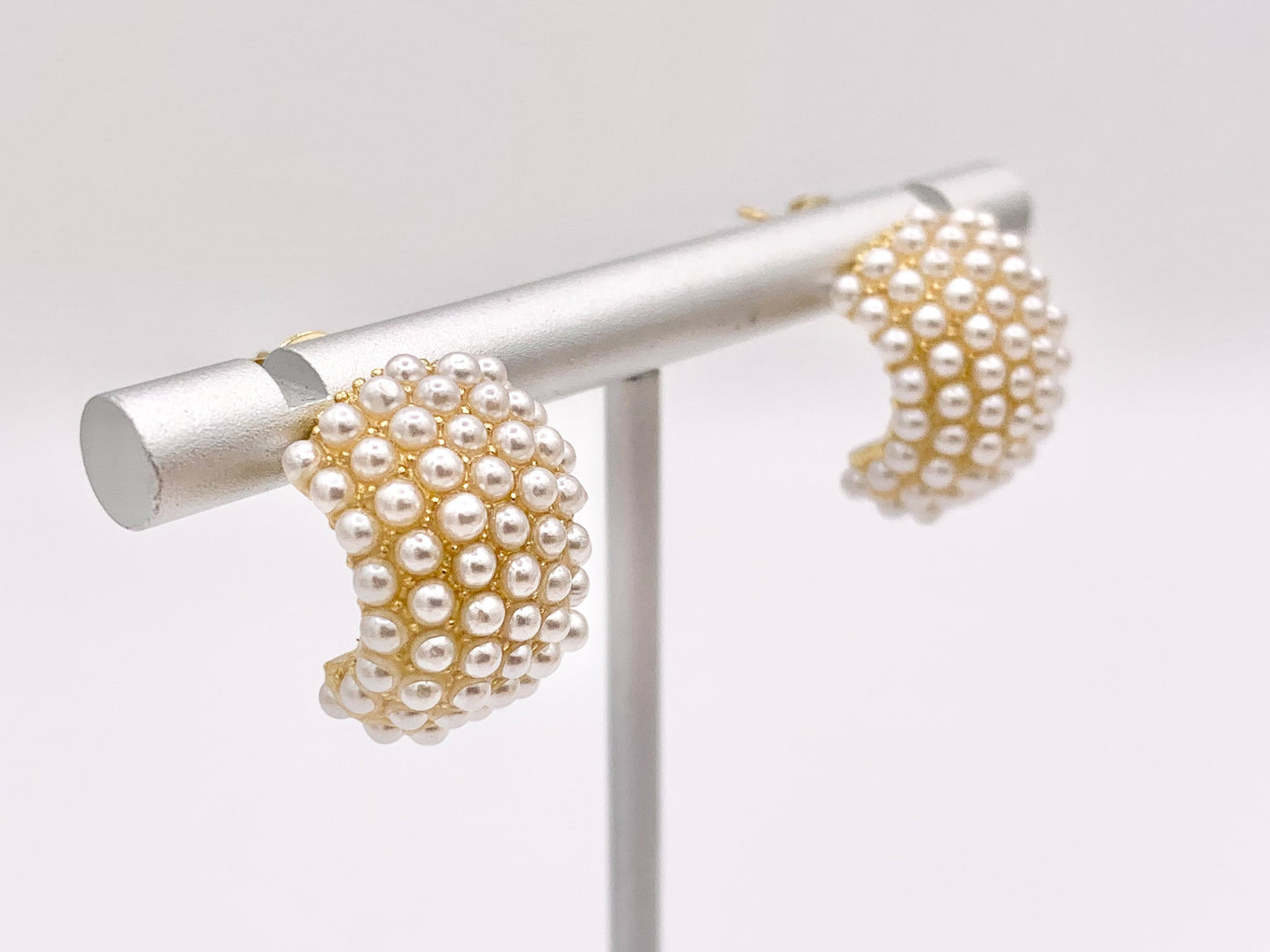 Pearl Earring Half Curved Hoop in Real Gold 18K Over Copper 3 PAIRS