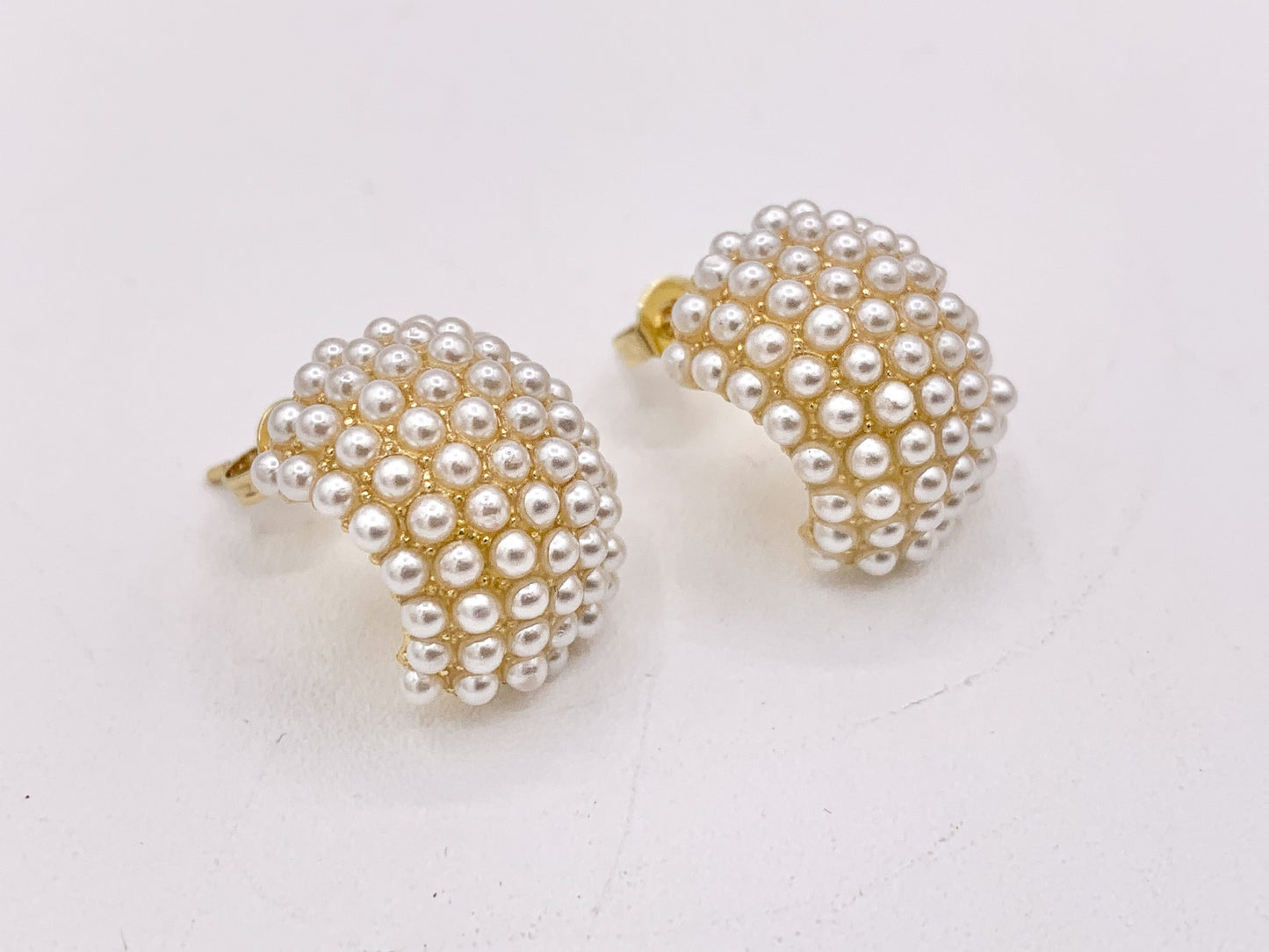 Pearl Earring Half Curved Hoop in Real Gold 18K Over Copper 3 PAIRS