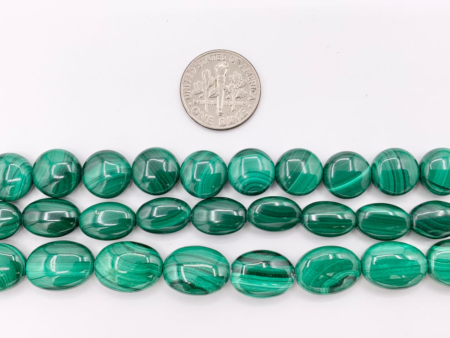 Grade AAA Malachite Coin & Oval Smooth Shiny Top Quality Natural Green Gemstone Beads  Around 15"