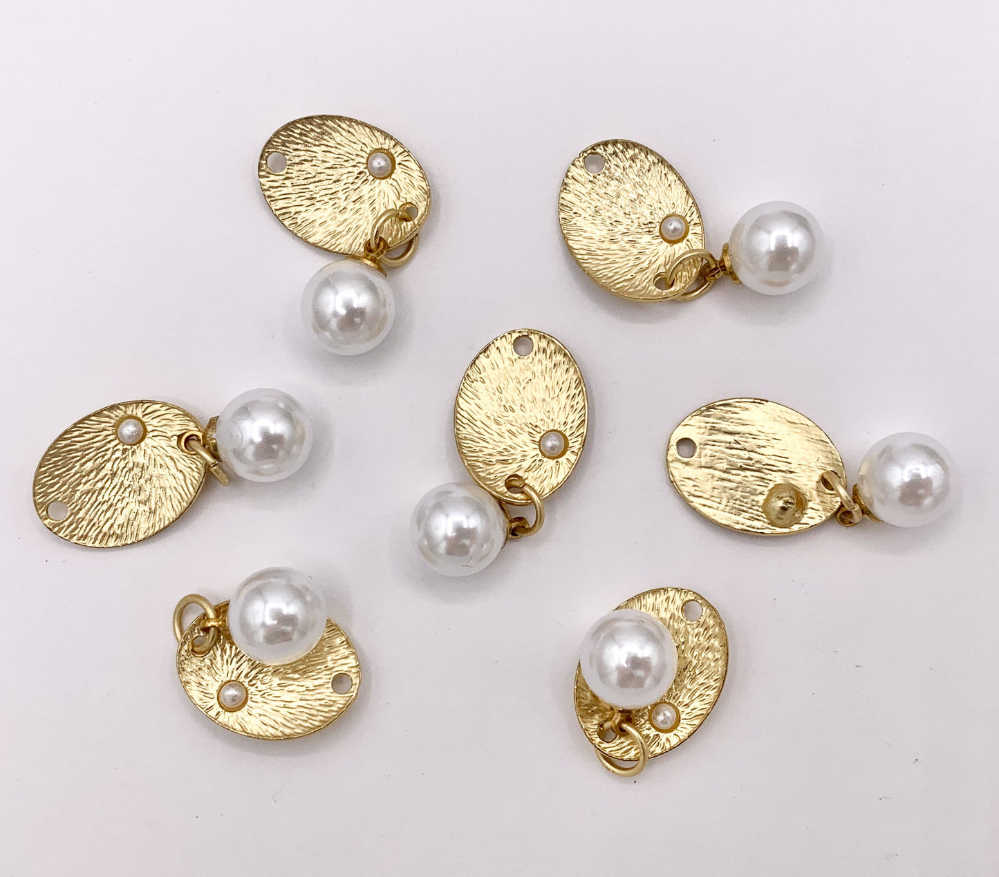 14x19mm Pewter Matte Gold Oval Charm with Imitation Pearl 10 PCS