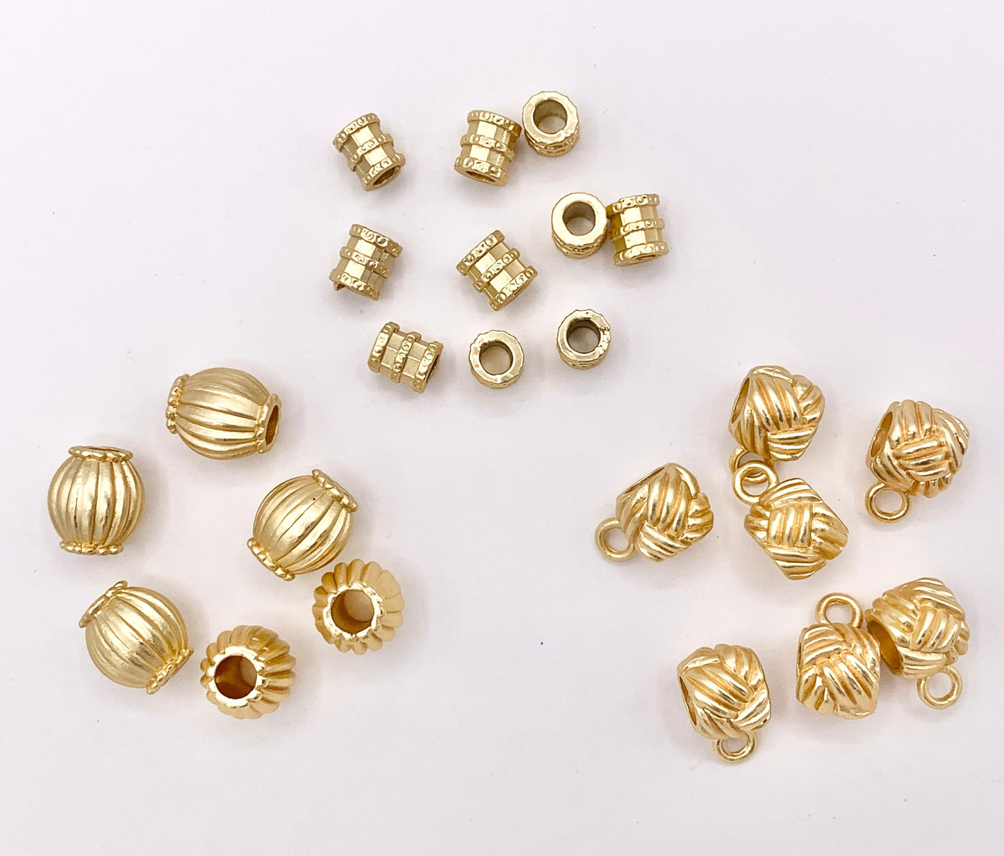 Pewter Matte Gold Spacer Beads Small Space Beads in 3 Styles Tube Spacers Pumpkin Spacers Charm Holder Spacers