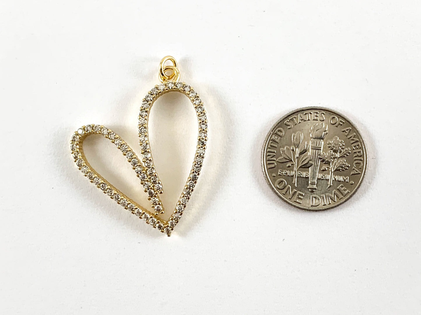 Real Gold 18K Plated Micro CZ Heart Pave Charm Over Copper 5PCS