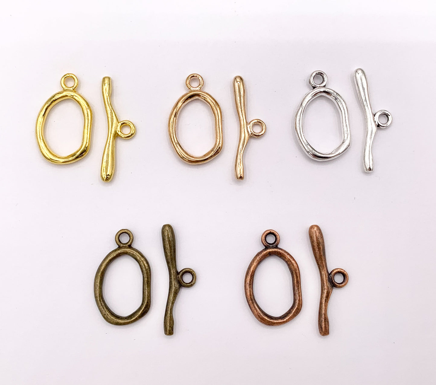15x20mm Pewter Toggles Plain Irregular Circle Clasps in Rosy Gold, Gold, Silver, Bronze And Copper  125G