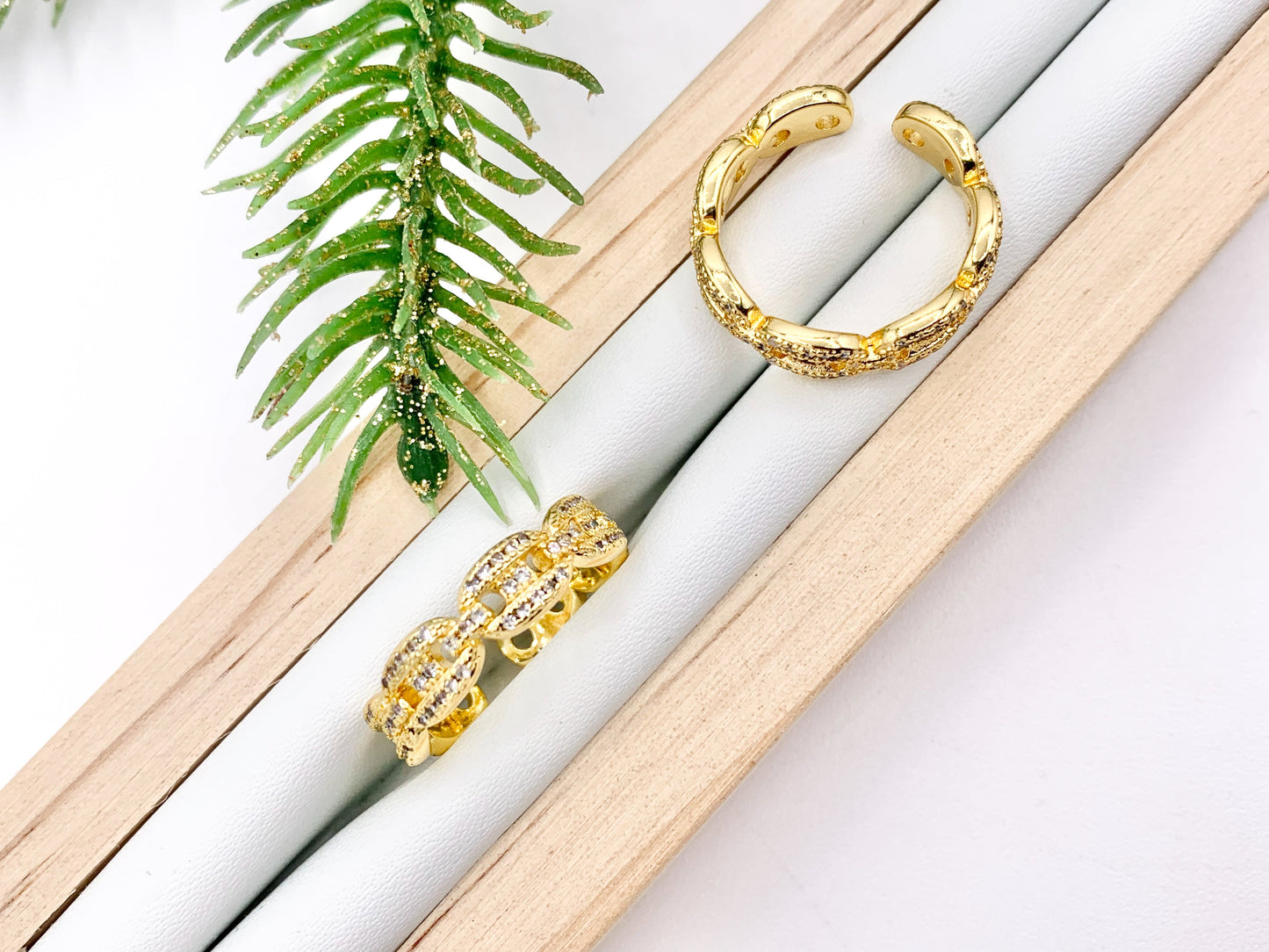 Cute Button Coffee Bean Pig Nose Adjustable Ring in 18K Real Gold Plated Copper CZ Pave 5 PCS