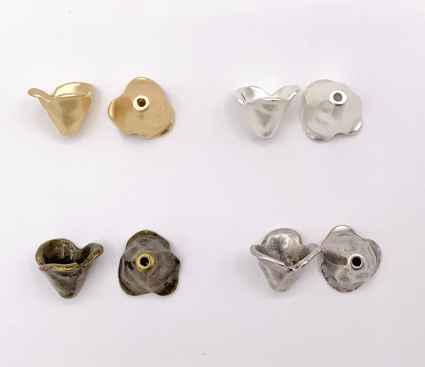 13x10mm Pewter Cute Bead Cap Bulk Order in Matte Gold, Matte Silver, Antique Silver and Brass