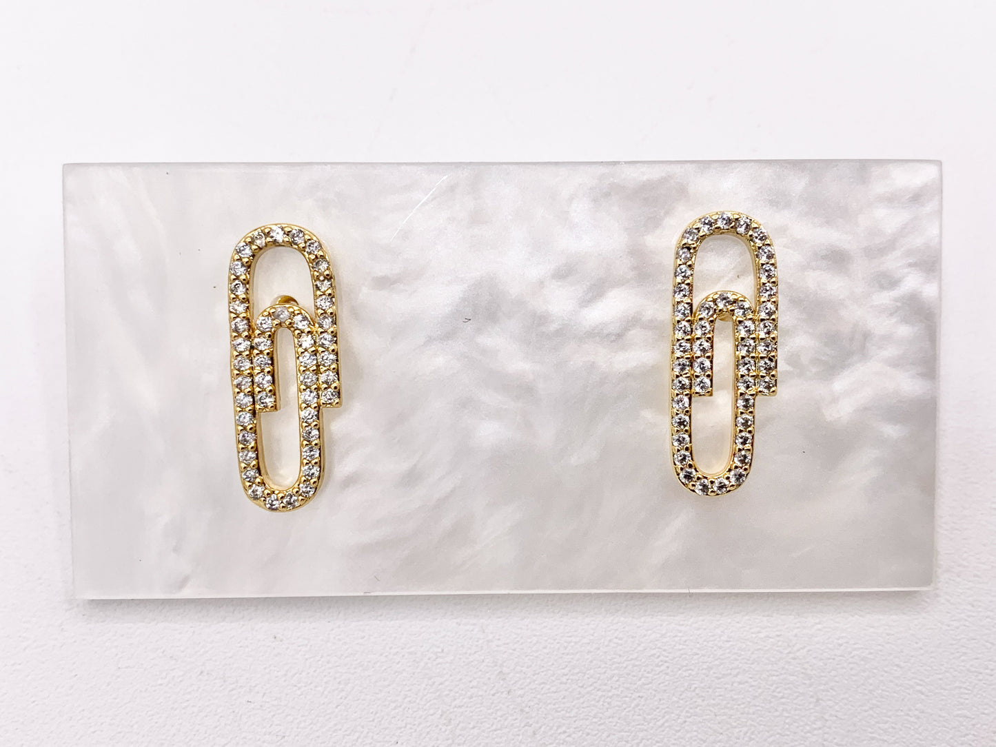 Minimalist Paperclip Earring Studs with Cubic Zirconia Rhinestone in 18K Gold Plated Copper Earrings 5 PAIRS