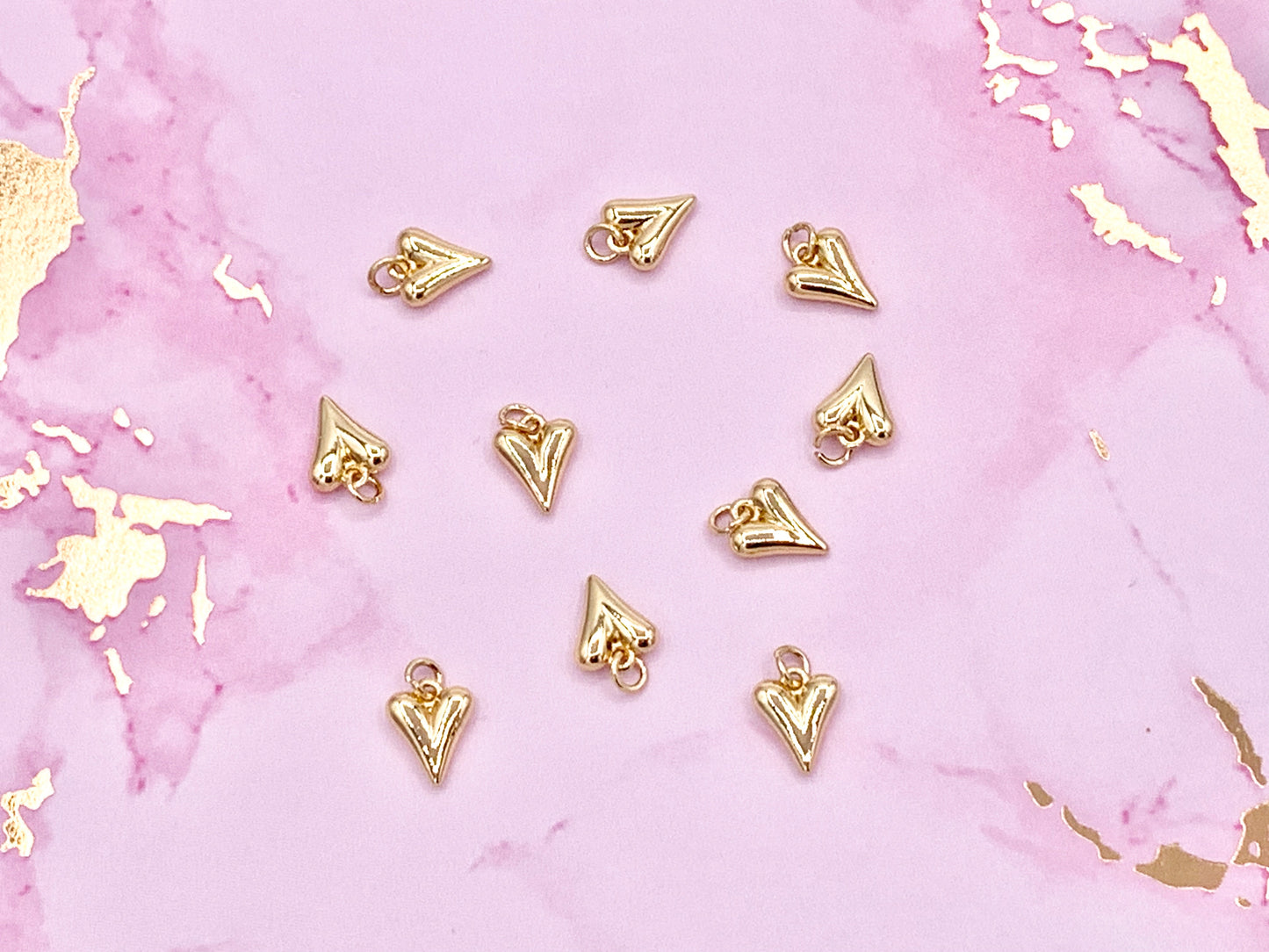 Tiny Cute Heart Charms plated in 18K Gold Copper Base 10 pcs