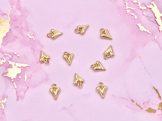 Tiny Cute Heart Charms plated in 18K Gold Copper Base 10 pcs