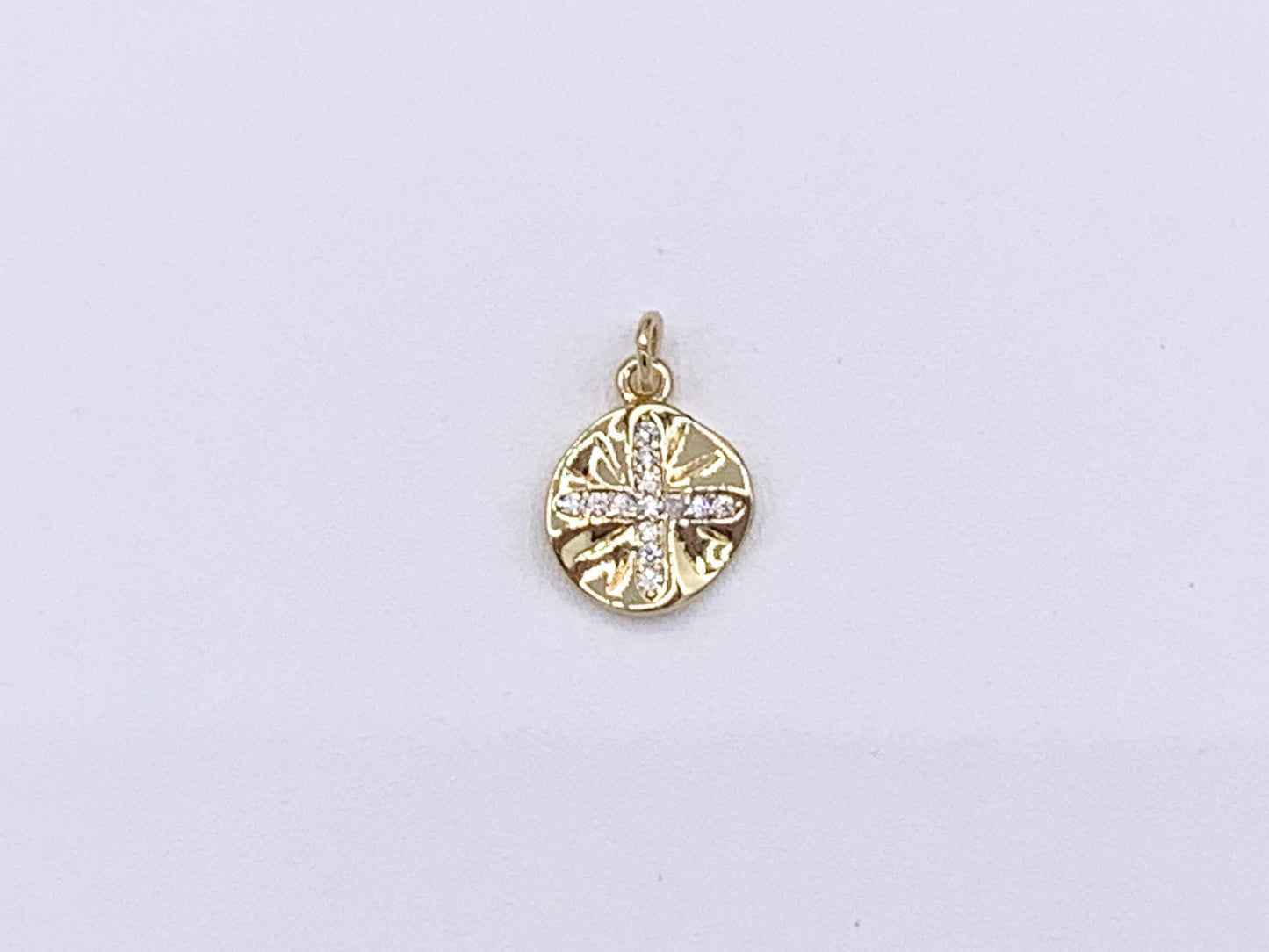 Cute Wavy Cross Coin Charms in CZ Pave plated in 18K Gold Copper Base 10pcs