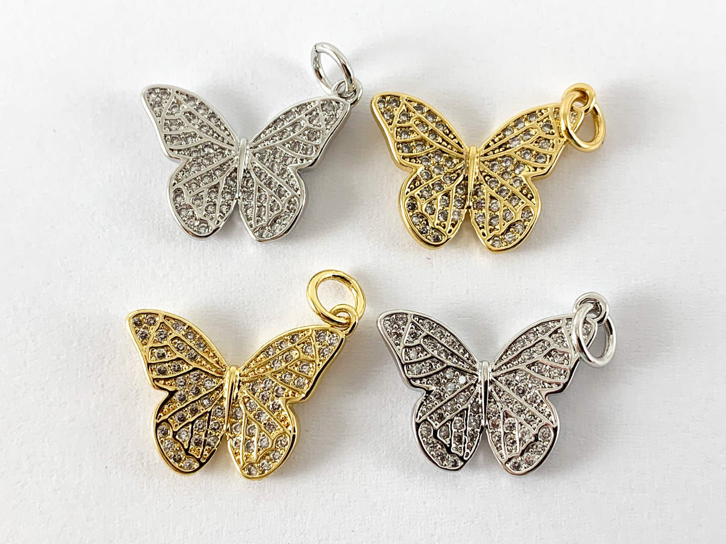Real Gold 18K Plated CZ Pave Butterfly Charms Over Brass 4PCS