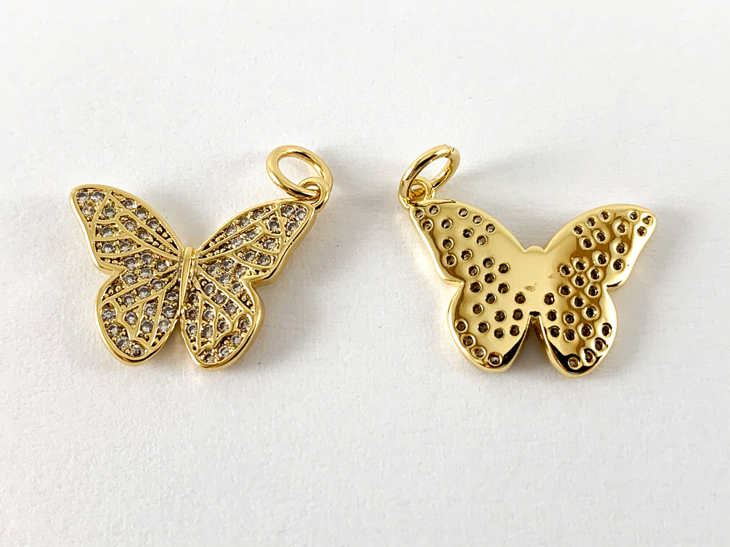 Real Gold 18K Plated CZ Pave Butterfly Charms Over Brass 4PCS