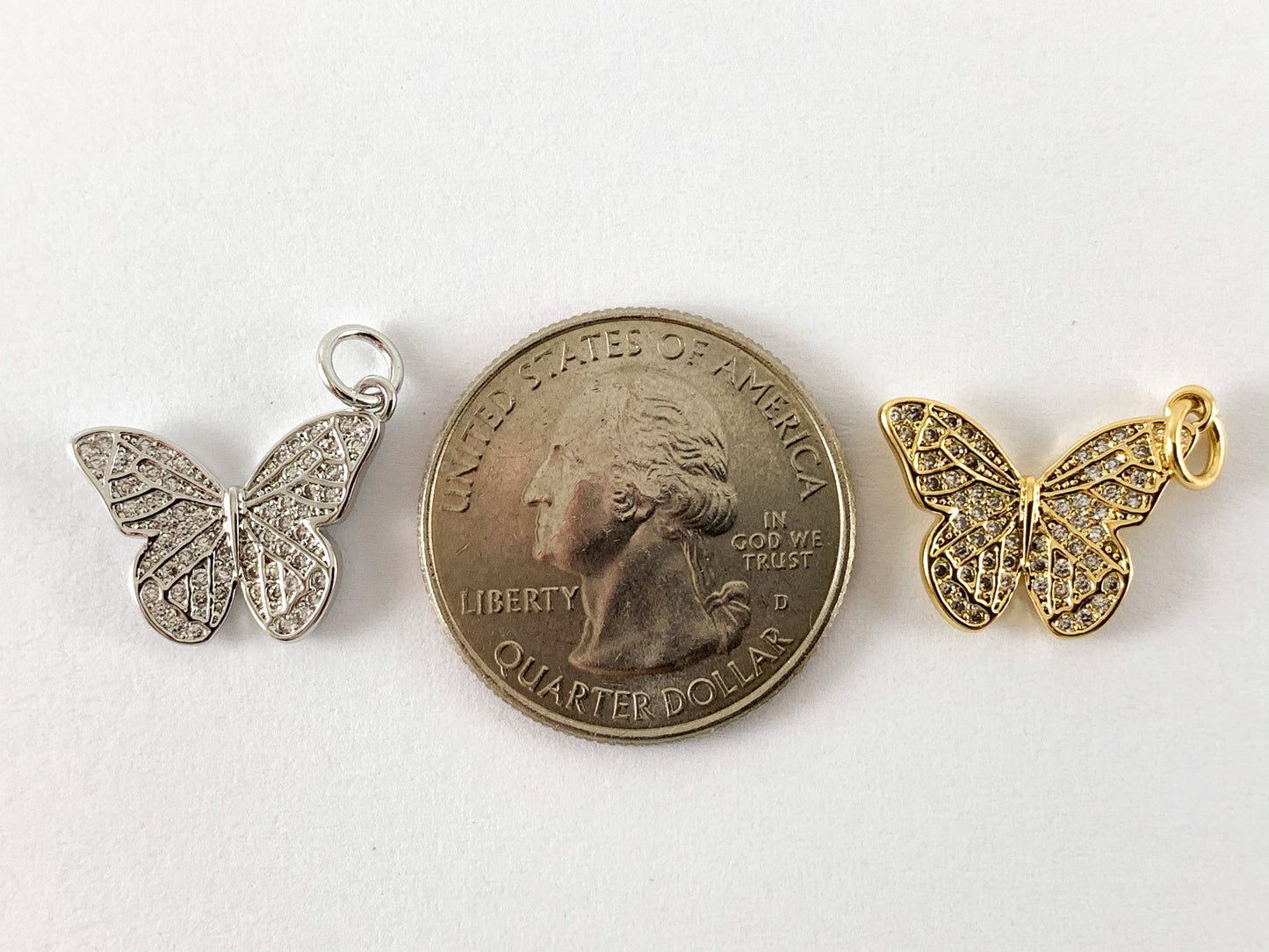 Real Gold 18K Plated CZ Pave Butterfly Charms Over Brass 4PCS