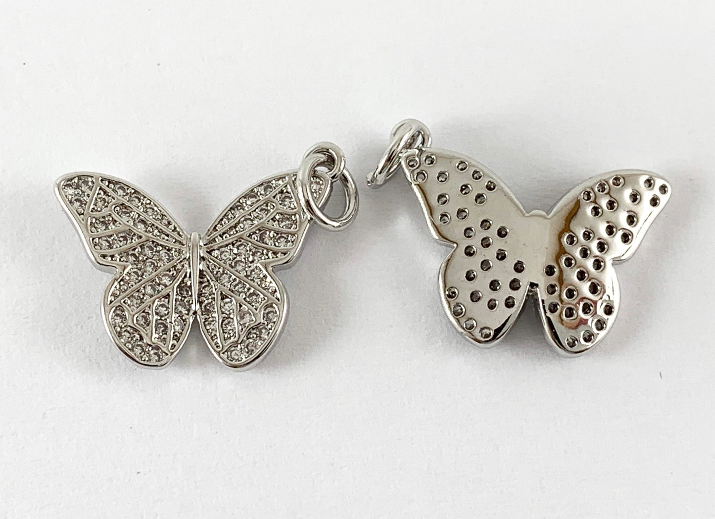Real Gold 18K Plated CZ Pave Butterfly Charms Over Brass 4PCS