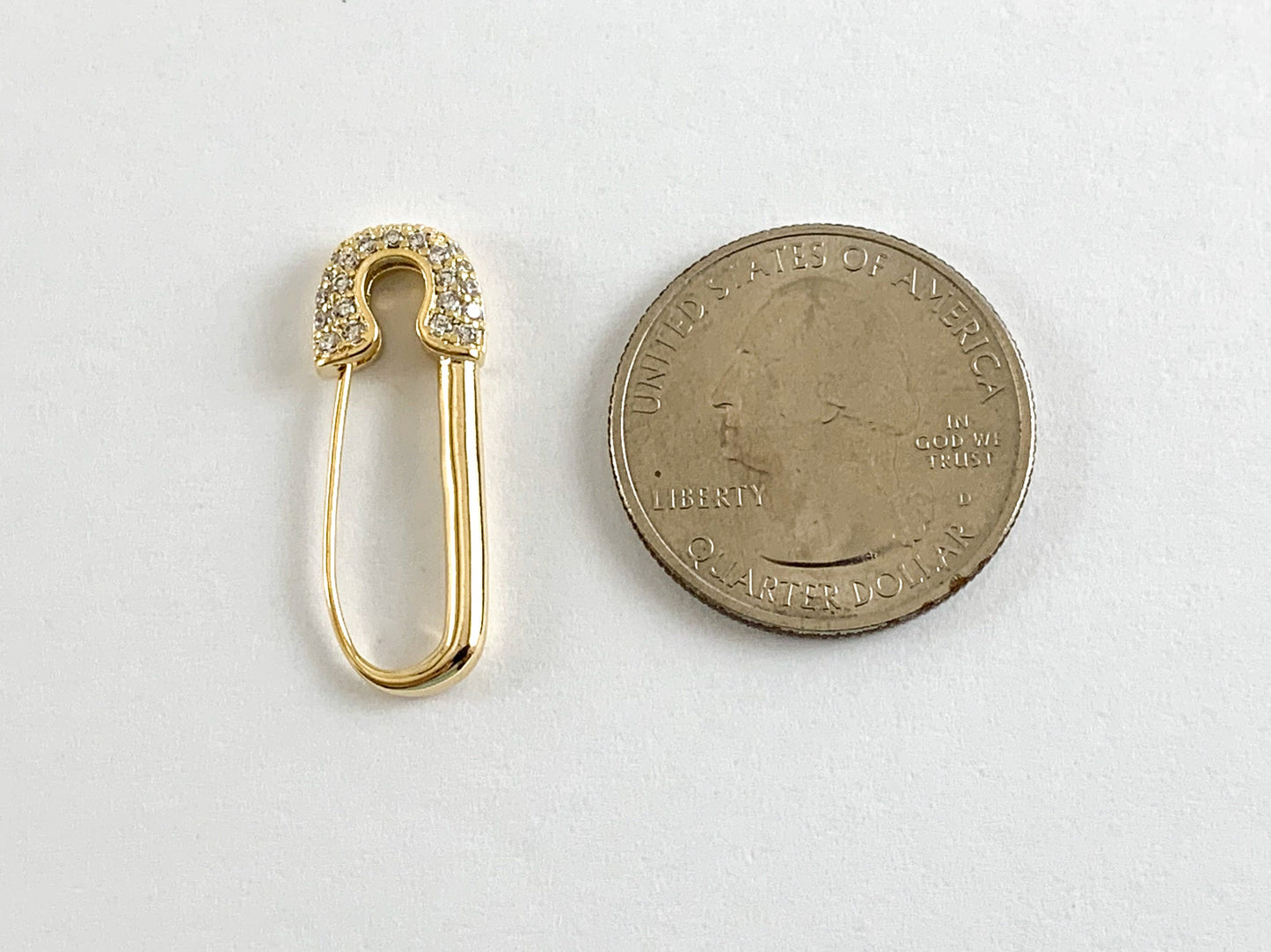 Real Gold 18K Plated CZ Pave Safety Pin Shape Pendant Over Brass 6PCS