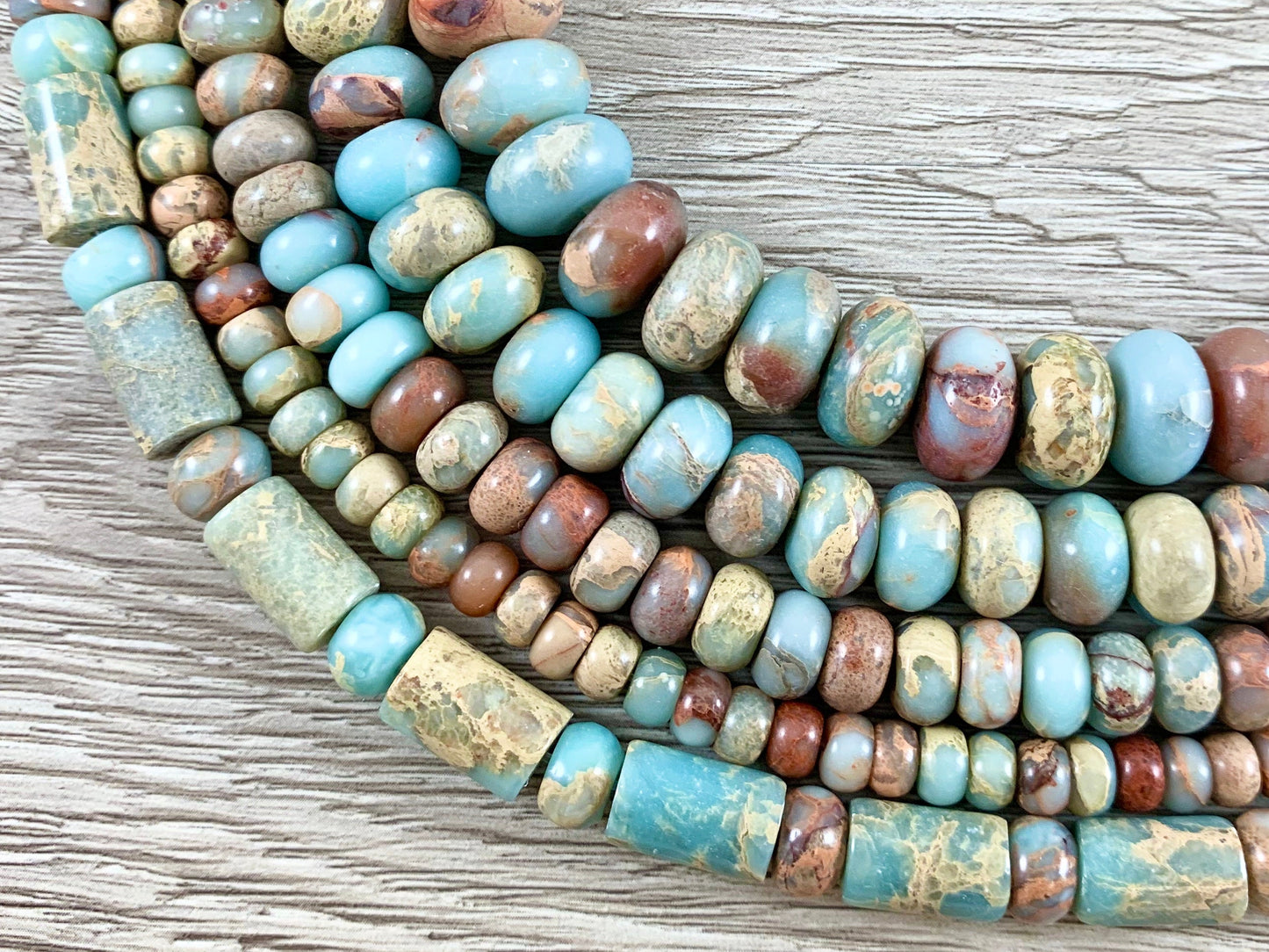 Aqua Terra Jasper Rondelle Tube Gemstone Beads