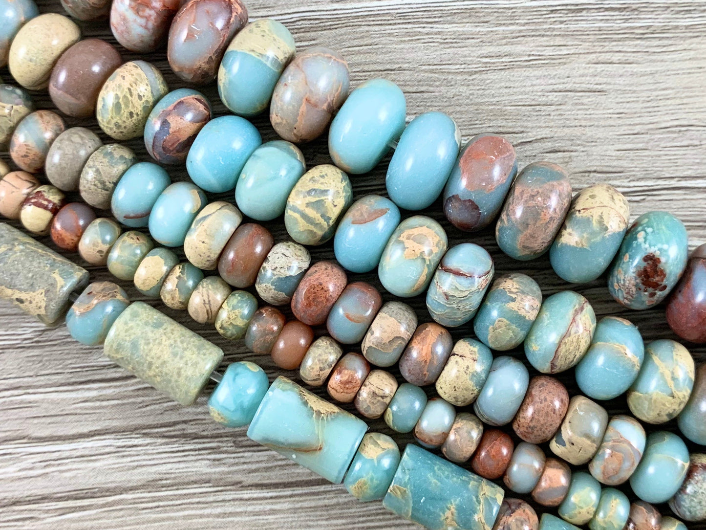 Aqua Terra Jasper Rondelle Tube Gemstone Beads