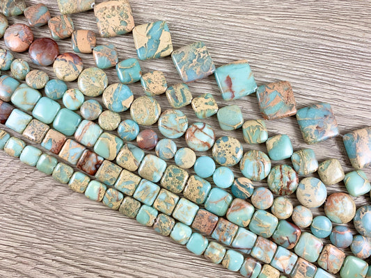 Aqua Terra Jasper Square Coin Diamond Flat Gemstone Beads