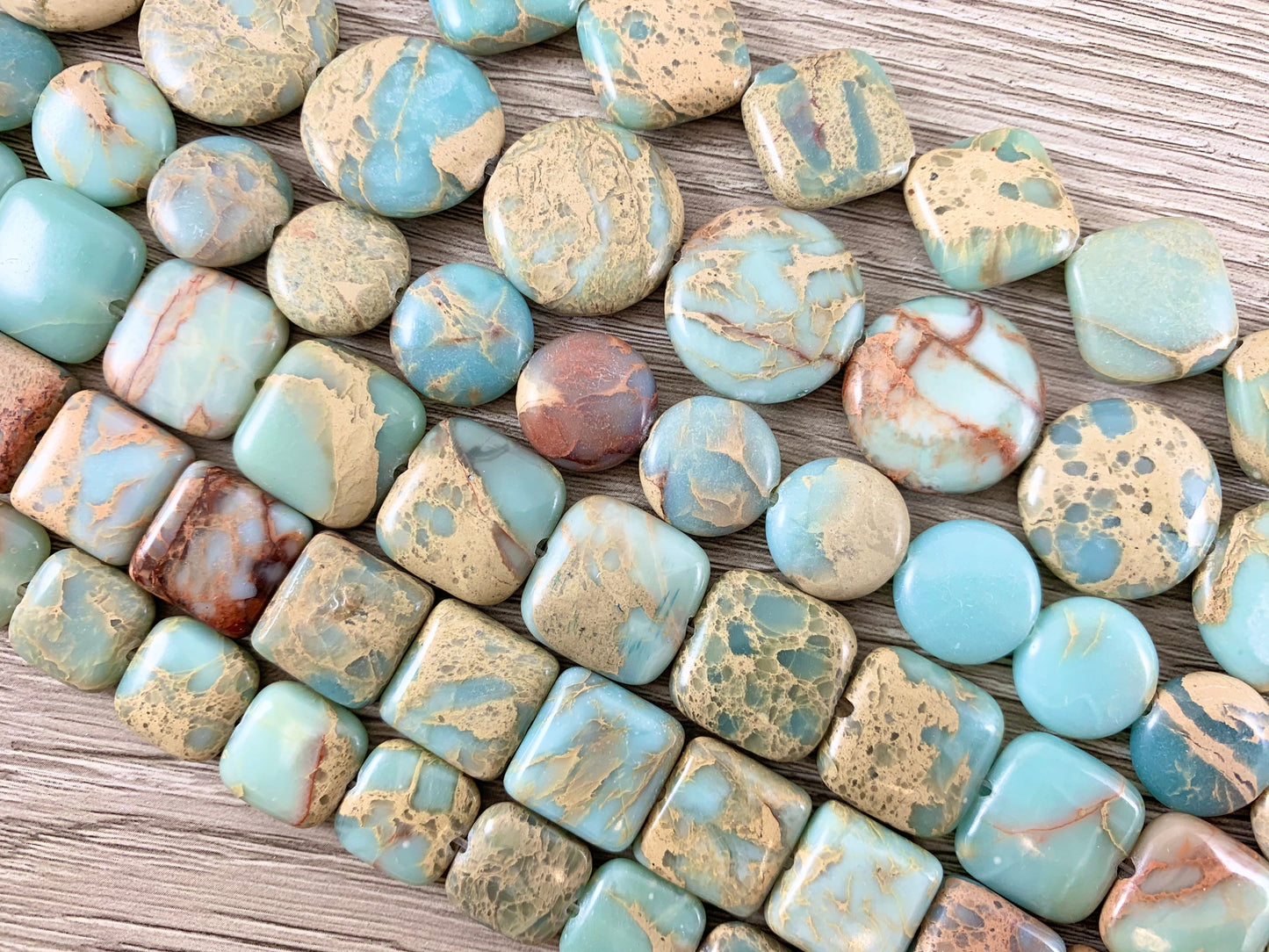 Aqua Terra Jasper Square Coin Diamond Flat Gemstone Beads
