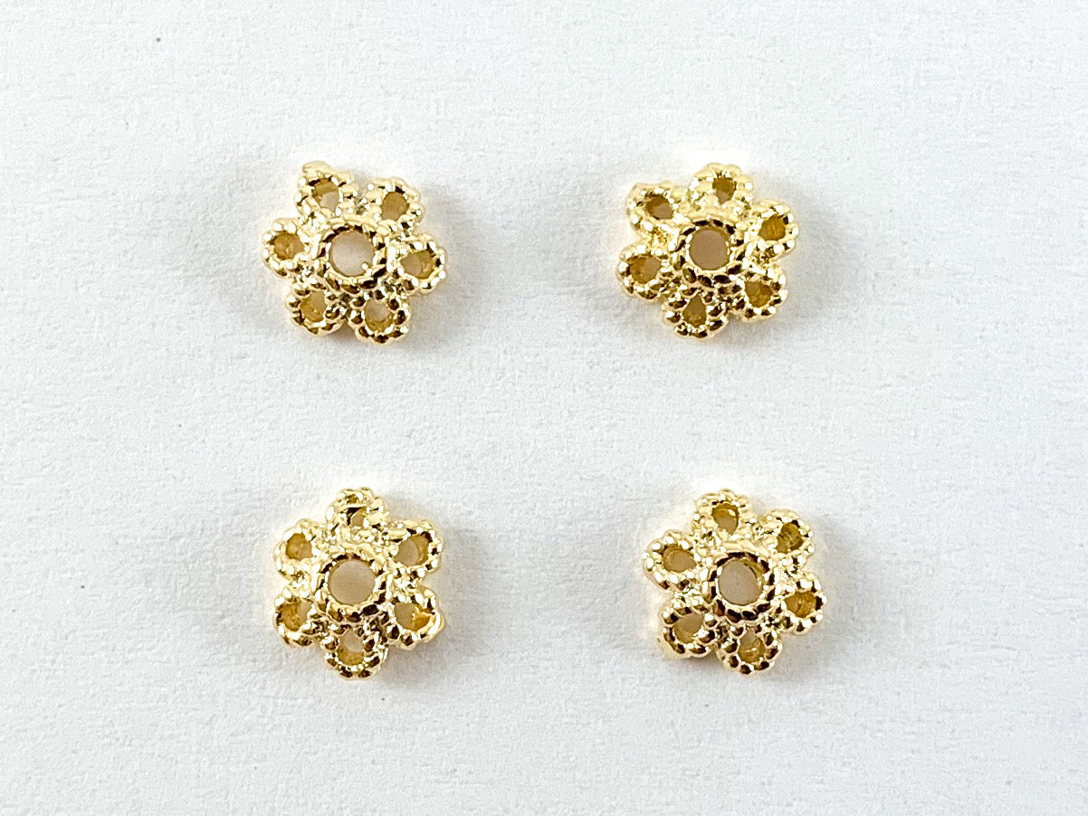 18K Gold Plated Flower Bead Caps 6mm 50PCS