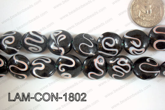 Lampwork Coin 18mm Black/white/pink LAM-CON-1802